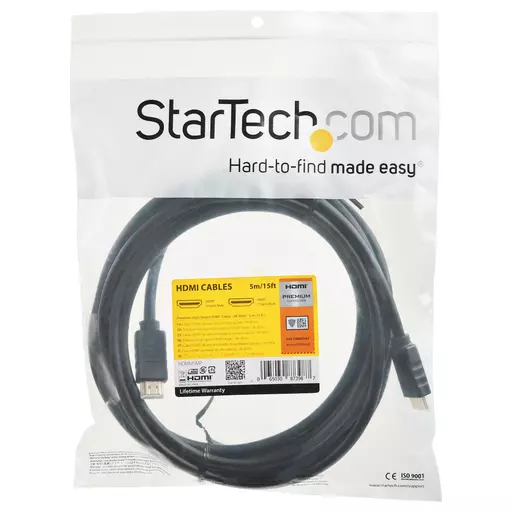 StarTech.com 15ft (5m) Premium Certified HDMI 2.0 Cable with Ethernet - High Speed Ultra HD 4K 60Hz HDMI Cable HDR10 - Long HDMI Cord (Male/Male Connectors) - For UHD Monitors, TVs, Displays