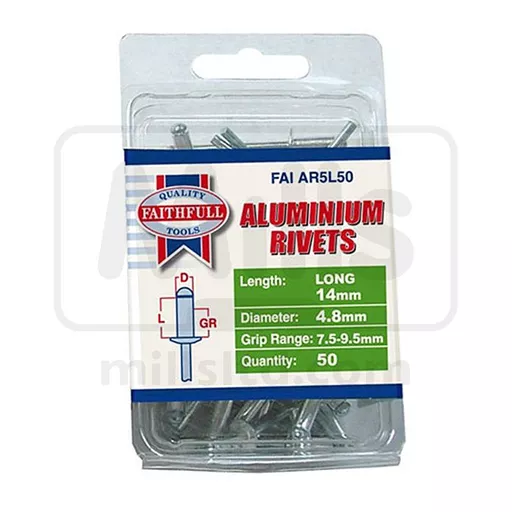 Aluminium Rivets 4.8mm x 14mm Long Pk 50