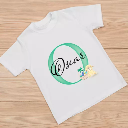 Personalised Children's Easter T-Shirt with Green Initial