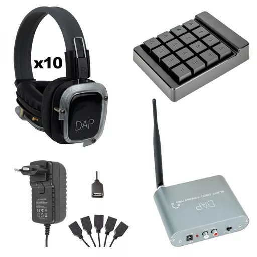DAP Audio x10 Silent Disco Headphones with Transmitter & Controller Bundle