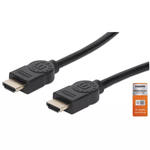 Manhattan HDMI Cable with Ethernet, 4K@60Hz (Premium High Speed), 5m, Male to Male, Black, Equivalent to HDMM5MP, Ultra HD 4k x 2k, Fully Shielded, Gold Plated Contacts, Lifetime Warranty, Polybag