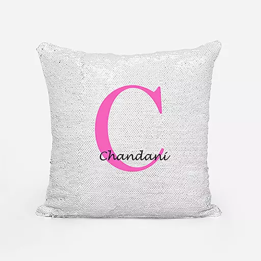 Personalised Sequin Magic Cushion For Her - Initial C and Name