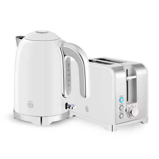 Swan White Solace Kitchen Set, 1.7L Kettle & 2 Slice Toaster