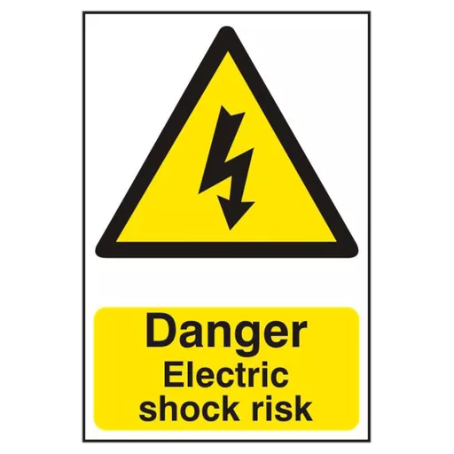 ASEC `Danger Electric Shock Risk` 200mm x 300mm PVC Self Adhesive Sign