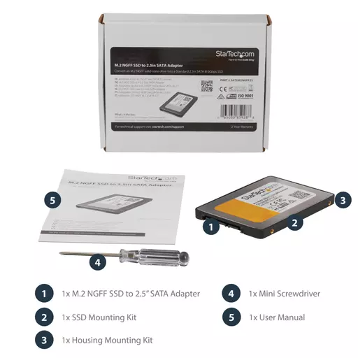 StarTech.com M.2 SSD to 2.5in SATA III Adapter - M.2 Solid State Drive Converter with Protective Housing