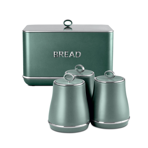 Tower Renaissance Bread Bin & Set of 3 Canisters Forest Green