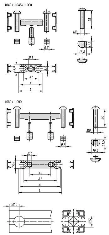 Pin Connector. 8mm Slot Width.