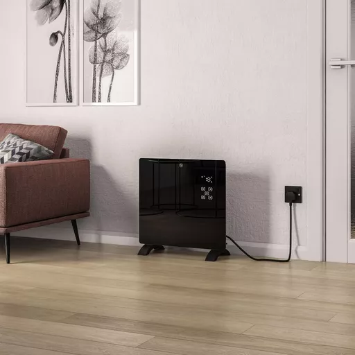 Cortona 555 x 520 Glass Fronted Electric Radiator 1000W Black