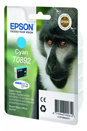 Epson C13T08924011/T0892 Ink cartridge cyan, 170 pages ISO/IEC 24711 3,5ml for Epson Stylus S 20/SX 115/SX 415