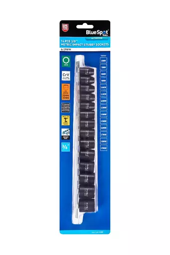 14 PCE 3/8" Metric Impact Stubby Sockets (6-19MM)