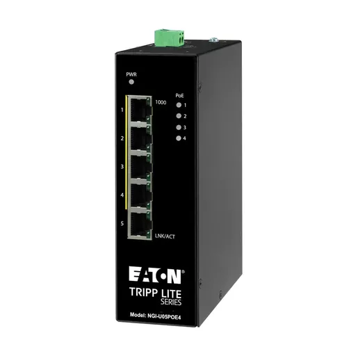 Tripp Lite NGI-U05POE4 5-Port Unmanaged Industrial Gigabit Ethernet Switch - 10/100/1000 Mbps, PoE+ 30W, -10° to 60°C, DIN Mount