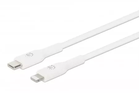 Manhattan USB-C to Lightning Cable, Charge & Sync, 1m, White, For Apple iPhone/iPad/iPod, Male to Male, MFi Certified (Apple approval program), 480 Mbps (USB 2.0), Hi-Speed USB, Lifetime Warranty, Box