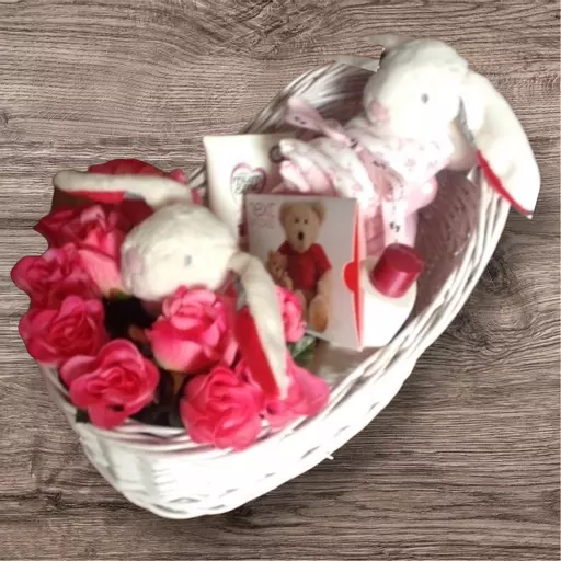 Baby Gift Hamper - teddy and toiletries in basket - gender reveal - any colour
