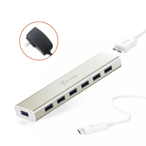 j5create JCH377 USB-C® 7- Port Hub - EU/UK, Metallic Champagne