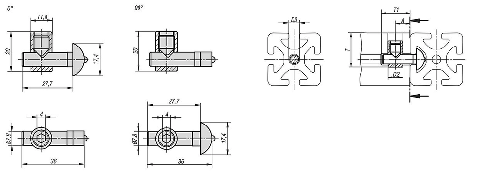 Indexing Plunger. M6 Thread. 0.75mm Thread Pitch. 3mm Pin Diameter. With Locking Slot. Not Hardened. Stainless Steel.