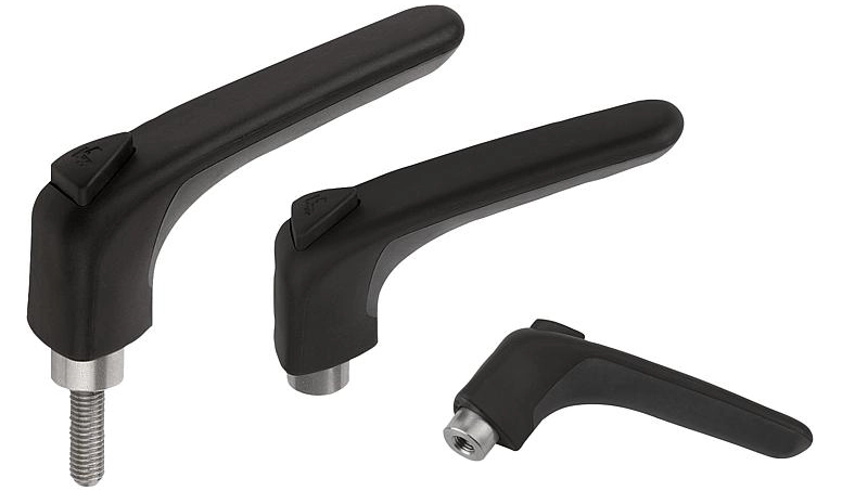 K0982 - Ergonomic Clamp Levers With Reinforced Plastic Handle Soft Button And Stainless Steel Thread M8-M10