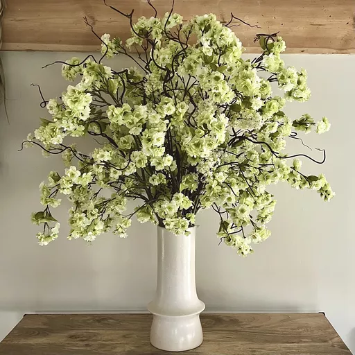 Pale Green Blossom & Twigs in Large Cream Vase