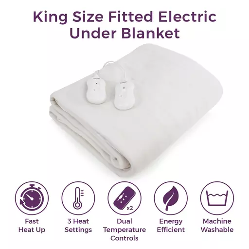 King Fitted Dual Control Heated Electric Under Blanket 203x152 White