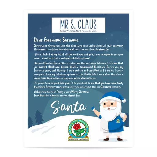 Blackburn Rovers FC Personalised Letter from Santa