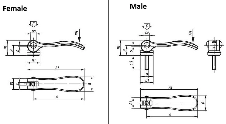 Cam Lever. 52.3mm Handle Length. M4 Stainless Steel Thread.Electropolished.