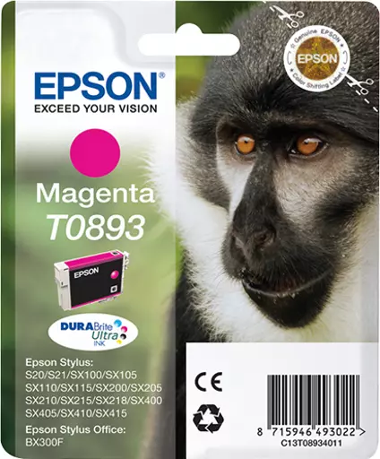 Epson C13T08934011/T0893 Ink cartridge magenta, 135 pages ISO/IEC 24711 3,5ml for Epson Stylus S 20/SX 115/SX 415