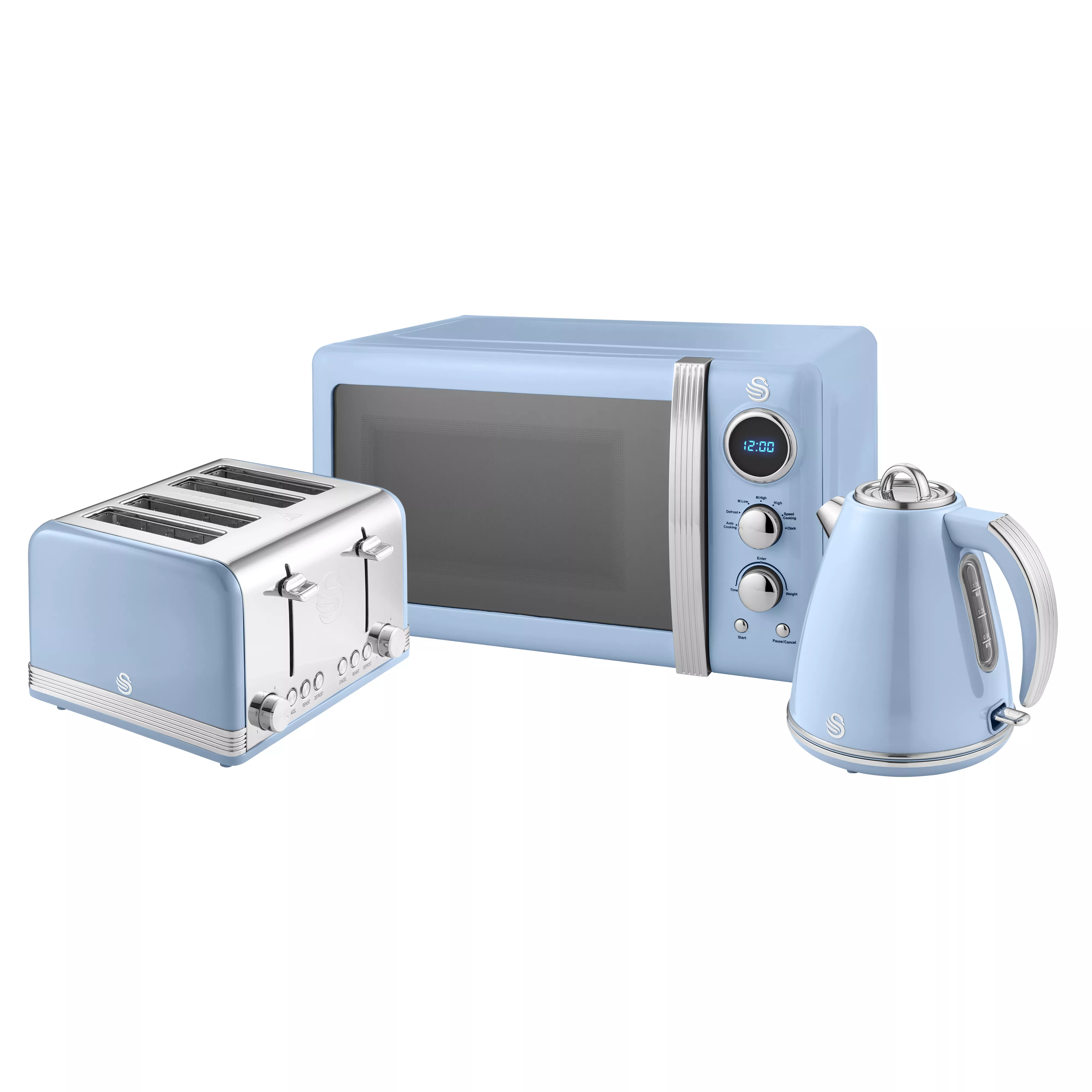 Retro Slice Toaster, Cordless Kettle and Digital Microwave