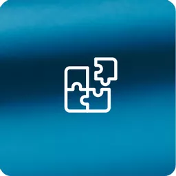 Blue gradient background with a white puzzle icon