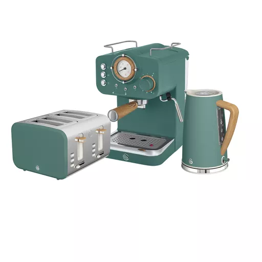 Nordic 4 Slice Toaster, Cordless Kettle and Coffee Machine Bundle in Green