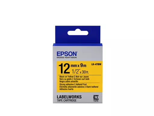 Epson C53S654014/LK-4YBW Ribbon black on yellow extra adhesive 12mm x 9m for Epson LabelWorks 4-18mm/36mm/6-12mm/6-18mm/6-24mm
