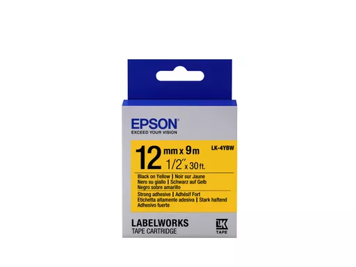 Epson C53S654014/LK-4YBW Ribbon black on yellow extra adhesive 12mm x 9m for Epson LabelWorks 4-18mm/36mm/6-12mm/6-18mm/6-24mm