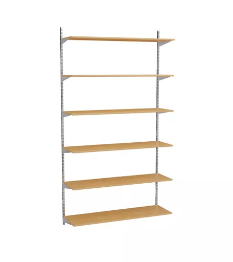 1980mm Chrome Twin Slot Shelving Kit with 6 x 100cm Wooden Beech Shelves