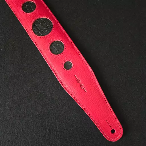 GS98 Red/Black Leather Guitar Strap, one-off