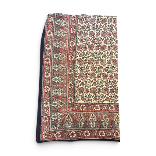 Traditional Indian Hand-Block Printed Cotton Arabesque Floral Tablecloth