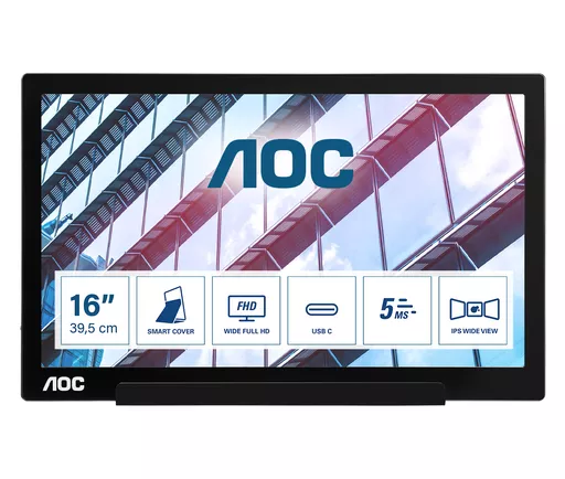 AOC 01 Series I1601P computer monitor 39.6 cm (15.6") 1920 x 1080 pixels Full HD LED Silver, Black