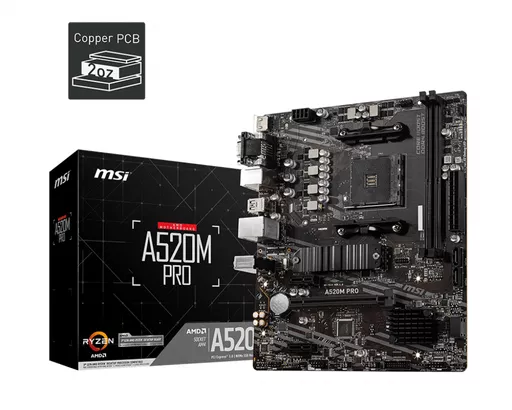 MSI A520M PRO motherboard AMD A520 Socket AM4 micro ATX