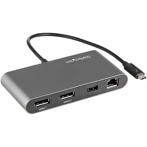 StarTech.com Thunderbolt 3 Mini Dock - Portable Dual Monitor Docking Station with DP 4K 60Hz, 1x USB-A Hub (USB 3.0/5 Gbps), GbE - 11in/28cm Cable - TB3 Multiport Adapter - Mac/Windows