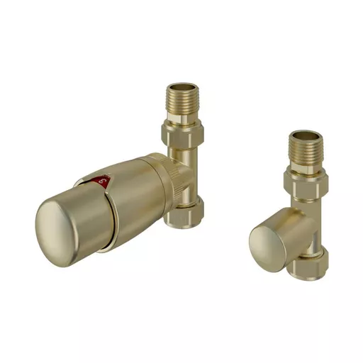 15mm Straight TRV and Lockshield Valve Brushed Brass