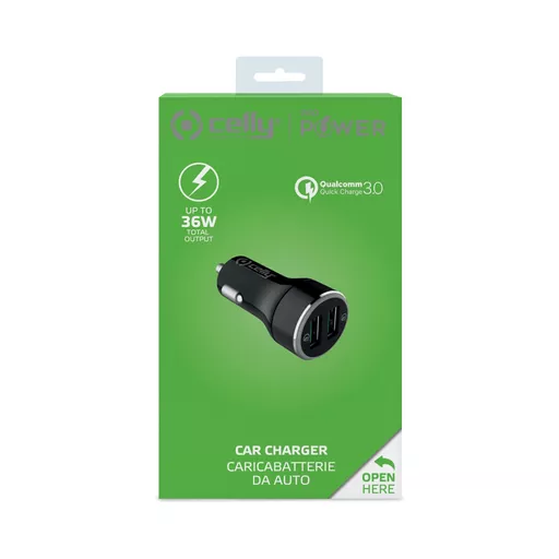 Celly CC2USBQC30BK mobile device charger Black USB Fast charging Auto