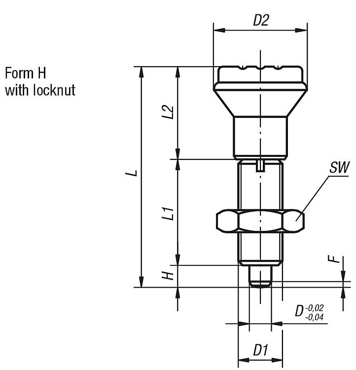 Indexing Plunger. Thread Size M10. Thread Pitch 1mm. Pin Diameter 5mm. Without Locking Slot. Not Hardened. Stainless Steel.