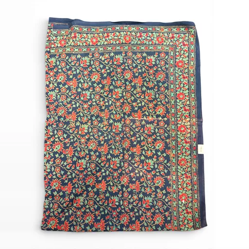 Traditional Indian Hand-Block Printed Cotton Interlocking Floral Vines Tablecloth