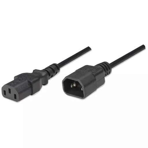 Manhattan Power Cord/Cable, C14 Male to C13 Female (kettle lead), Monitor to CPU, 1.8m, 10A, Black, Lifetime Warranty, Polybag