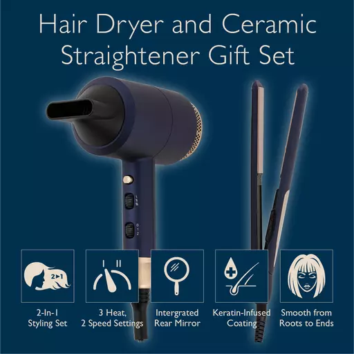 Hair dryer and outlet straightener gift set