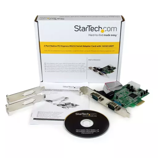 StarTech.com 2-port PCI Express RS232 Serial Adapter Card - PCIe RS232 Serial Host Controller Card - PCIe to Dual Serial DB9 Card - 16550 UART - Expansion Card - Windows & Linux