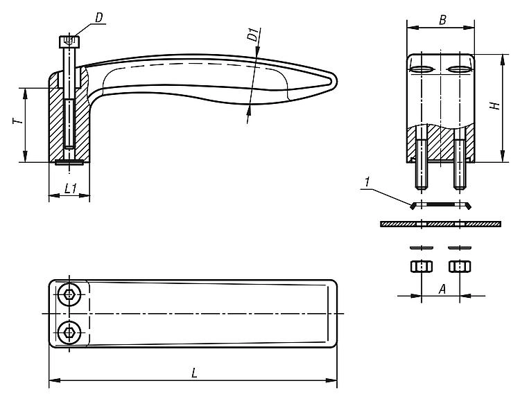 Pull Handle. 17mm Hole Centres. M5x45mm Threads.