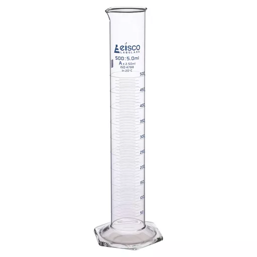 Cylinder Meas. Boro. Hex. Base 500ml Class A Blue Grad. PK/2