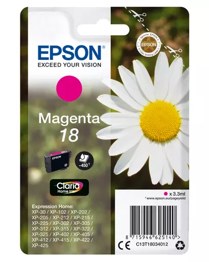 Epson C13T18034012/18 Ink cartridge magenta, 180 pages ISO/IEC 19752 3ml for Epson XP 30