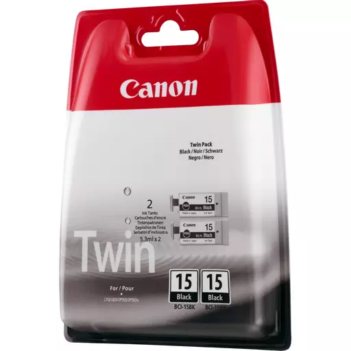 Canon 8190A002/BCI-15BK Ink cartridge black twin pack, 2x80 pages/5% 5,3ml Pack=2 for Canon I 70/Pixma IP 90