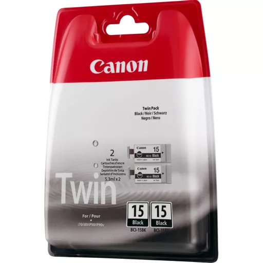 Canon 8190A002/BCI-15BK Ink cartridge black twin pack, 2x80 pages/5% 5.3ml Pack=2 for Canon I 70/Pixma IP 90