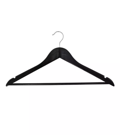 Black Wishbone Wooden Hangers with Trouser Bar - 450mm - Box of 100