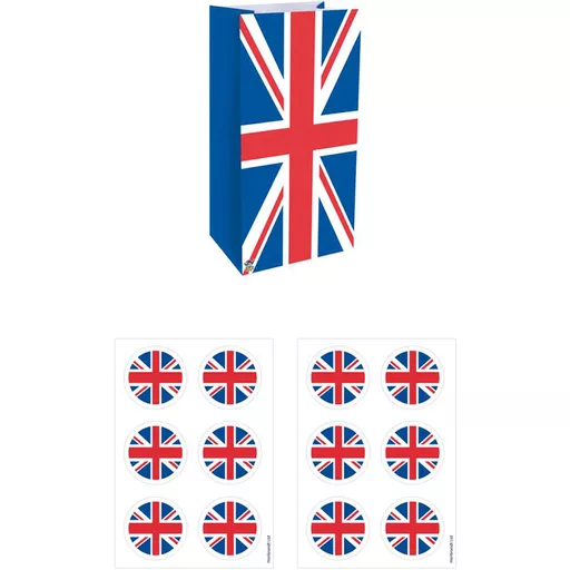 Union Jack Paper Bags with Stickers (Pack of 12)